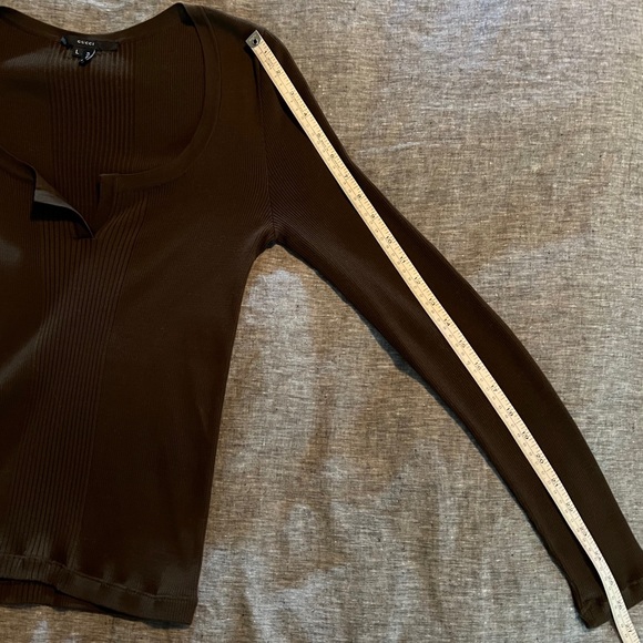 GUCCI Chocolate Long Sleeve Rib Knit Top - Size L in Excellent Condition! - Picture 9 of 11